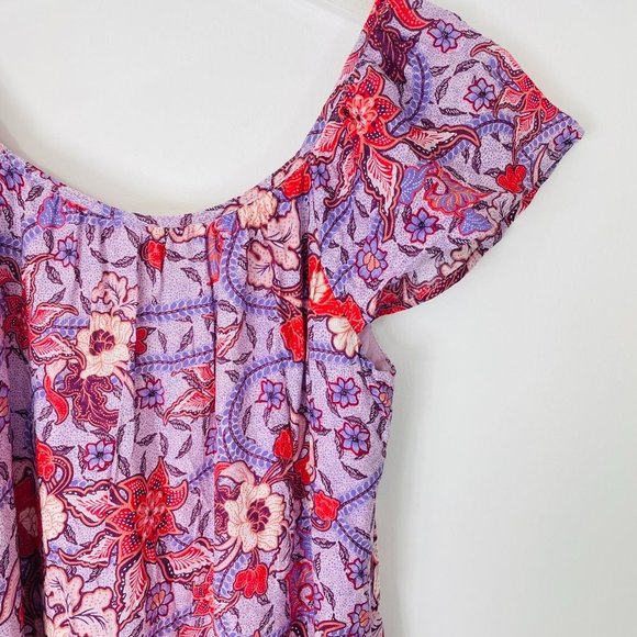 Knox Rose Women's Dress Medium Purple Short Sleeve Floral Print Midi Ruffle New - Picture 6 of 12